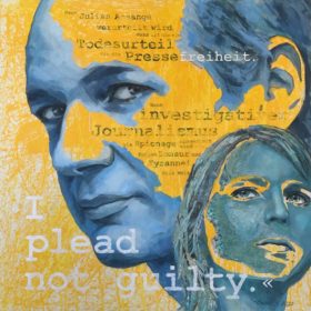 I plead not guilty, 2020, Acryl und papiercollage auf Leinwand, 130 x 130 cm