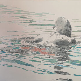 Meeresrauschen Var1, Acryl, Tusche und Papiercollage auf Leinwand, 2021, 80 x 110 cm