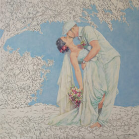 Hochzeit, Acryl und Tusche auf Leinwand, 2021, 90 x 90 cm