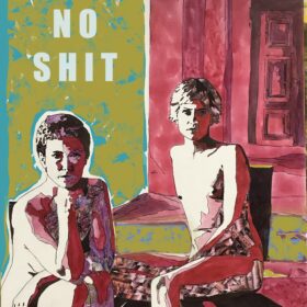 No Shit, 2023, Acryl, Papiercollage und Schlagmetall auf Leinwand, 120 x 80 cm