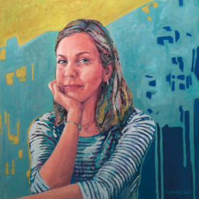 Kathrin Limpel, 2025, Acryl und Papiercollage auf Leinwand, 90 x 90 cm