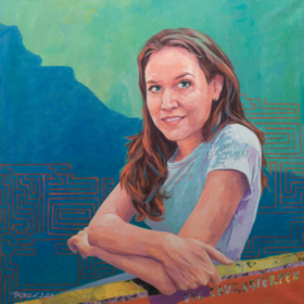 Judith Kohlenberger, 2026, Acryl und Papiercollage auf Leinwand, 90 x 90 cm